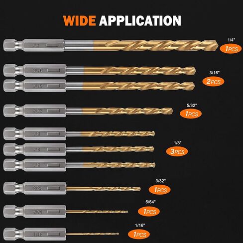 10 Pcs Cobalt Drill Bits Set 1/16"-1/4", Premium HSS, 135 Degree Tip, Jobber Length Twist Drill Bit Set for Hard Metal, Stainless Steel, Cast Iron, Wood and Plastic, with Storage Case in Kuwait