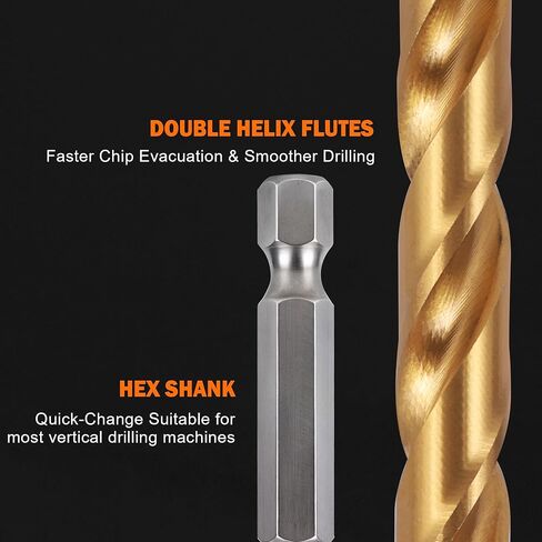 10 Pcs Cobalt Drill Bits Set 1/16"-1/4", Premium HSS, 135 Degree Tip, Jobber Length Twist Drill Bit Set for Hard Metal, Stainless Steel, Cast Iron, Wood and Plastic, with Storage Case in Kuwait