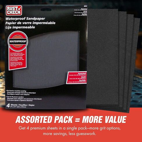 Wet/Dry Sandpaper - 12.75 x 9.5 Waterproof Sandpaper Pack for Wet Sanding, Dry Sanding, Metal, Wood, Car, Automotive Repair, Cutting Set - Includes: 220 grit, 320 grit, 400 grit, 600 grit in Saudi Arabia