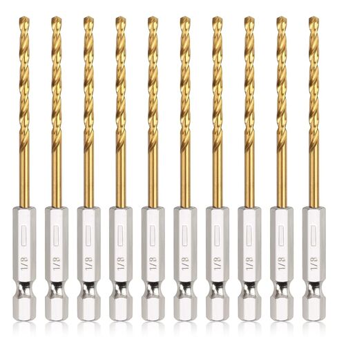 COMOWARE Titanium Twist Drill Bit Set - 10 Pcs 1/4" Hex Shank High Speed Steel for Wood Plastic Aluminum Alloy, Quick Change in Saudi Arabia