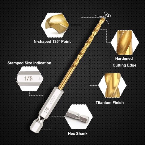COMOWARE Titanium Twist Drill Bit Set - 10 Pcs 1/4" Hex Shank High Speed Steel for Wood Plastic Aluminum Alloy, Quick Change in Saudi Arabia