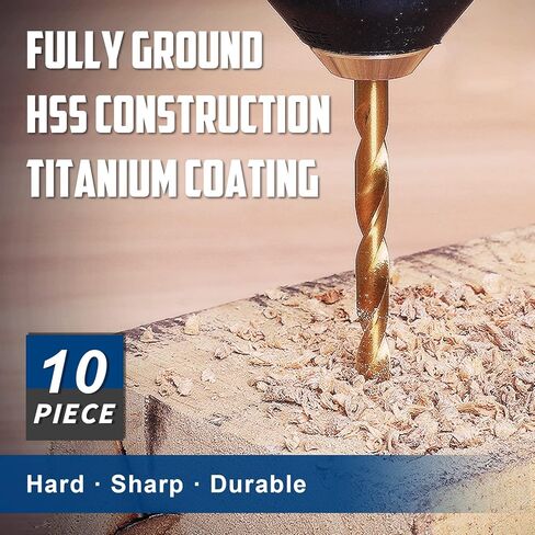 COMOWARE Titanium Twist Drill Bit Set - 10 Pcs 1/4" Hex Shank High Speed Steel for Wood Plastic Aluminum Alloy, Quick Change in Saudi Arabia
