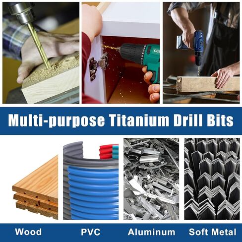 COMOWARE Titanium Twist Drill Bit Set - 10 Pcs 1/4" Hex Shank High Speed Steel for Wood Plastic Aluminum Alloy, Quick Change in Saudi Arabia