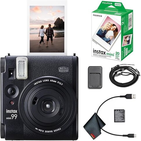 حزمة كاميرا Fujifilm Instax Mini 99 الفورية مع حزمة قيمة لفيلم Fuji Instax Mini Instant Film (20 ورقة) + قطعة قماش للتنظيف، مثالية للمبتدئين والخبراء والأطفال والكبار in Kuwait