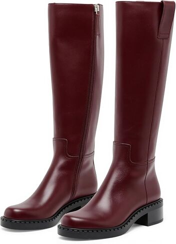 Karonairy نساء الركبة عالية الأحذية فو فو بأحذية طويلة منخفضة الكعب الكعك مربع سحاب سستة الجانب in Kuwait