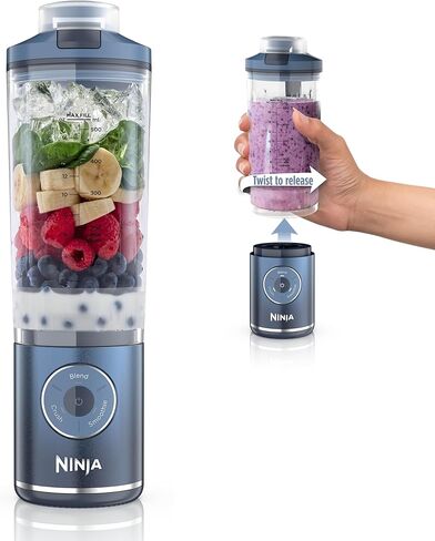 Ninja Blast Max Portable Blender, Twist & Go, 22oz, Navy, BC251NV | Twist & Go removable 22-oz vessel. Auto-iQ Crush & Smoothie programs, cordless. Dishwasher safe, leakproof lid. in Kuwait
