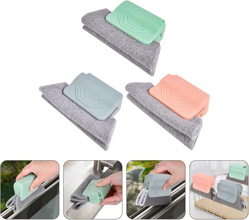 DOITOOL 3pcs Window Cleaning Brush Set for Groove and Crevice Cleaning, Household Scrub Brushes for Sliding Door Tracks, Grout, and Small Spaces, Green/Gray/Pink in Saudi Arabia
