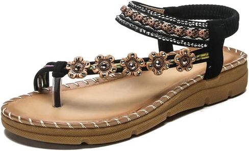 Youllyuu Women's Summer Elastic Band Sandals Rhinestone Flat Bottom Clip Toe Shoes Outdoor Beach Sandals in Kuwait