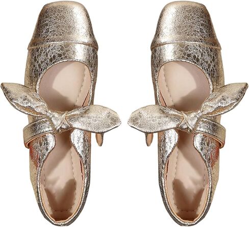 GORGLITTER Women's Gold Closed Toe Flat Sandals Dressy Square Toe Bow Metallic Ballet Flats Sandal Dress Ballerina Shoes in Saudi Arabia
