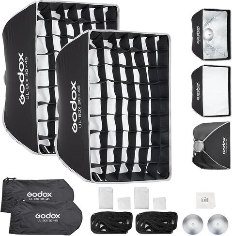 Godox 2 قطعة سوفت بوكس ​​سريع التحرير، UL 12 بوصة × 18 بوصة/30 × 45 سم صندوق بوينز ماونت مربع ناعم مع شبكة، ناشر، حقيبة حمل للضوء المستمر في الاستوديو ستروب فلاش، تسجيل فيديو للتصوير الفوتوغرافي في الهواء الطلق، بث مباشر in Saudi Arabia