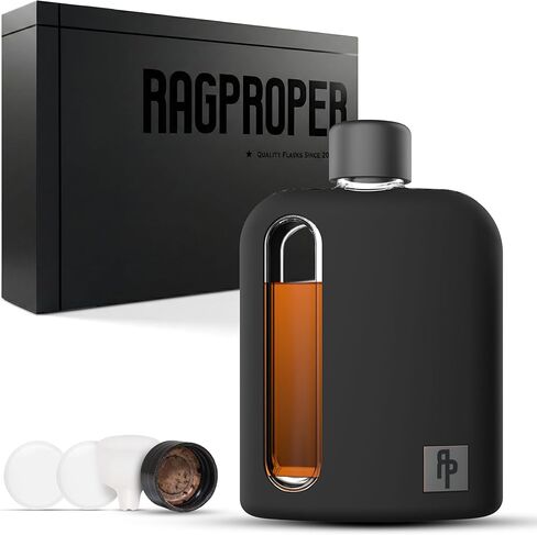 Ragproper Modern Glass Hip Flask - Durable Leather Covered Flask for Whiskey, Spirits, & Other Liquor - Ideal Glass Flask for Men & Women (Single Shot 100ml, Leather Dark Brown) in Saudi Arabia