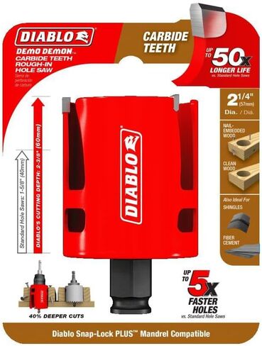 Diablo Demo Demon Carbide Teeth Rough - In Hole Saw - Compatible with SnapLock Plus Mandrel System - 2-1/4" Diameter, 2-3/8" Length - DHS2250CTR in Saudi Arabia