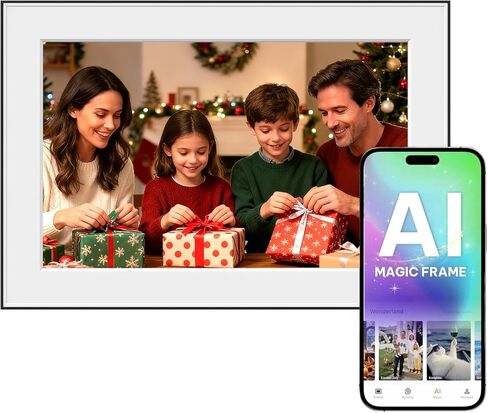 إطار صور رقمي بتقنية الذكاء الاصطناعي مقاس 10.1 بوصة - إطار صورة رقمي بتقنية WiFi بسعة 64 جيجابايت، وشاشة لمس بدقة 1920 × 1200 IPS FHD، ومستشعر للحركة، وصور AI ديناميكية، وتخزين سحابي غير محدود، وهدايا لعيد الميلاد/العائلة/ديكور المنزل in Kuwait