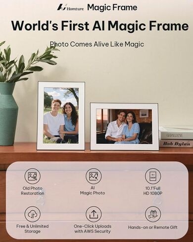 إطار صور رقمي بتقنية الذكاء الاصطناعي مقاس 10.1 بوصة - إطار صورة رقمي بتقنية WiFi بسعة 64 جيجابايت، وشاشة لمس بدقة 1920 × 1200 IPS FHD، ومستشعر للحركة، وصور AI ديناميكية، وتخزين سحابي غير محدود، وهدايا لعيد الميلاد/العائلة/ديكور المنزل in Kuwait