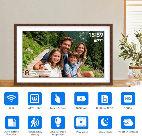 إطار صور رقمي Uhale واي فاي 10.1 بوصة مع بطارية 3000 مللي أمبير في الساعة، تخزين 32 جيجابايت HD IPS شاشة تعمل باللمس إطار صور رقمي، تدوير تلقائي لعيد الحب لهدايا عيد الحب من الدرجة الأولى in Saudi Arabia