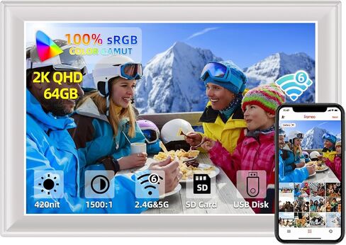 إطار صورة رقمي 2K 64 جيجابايت 11 بوصة WiFi6&5G إطار صور رقمي 1920x1280 FHD IPS شاشة لمس 100% sRGB، مشاركة الصور ومقاطع الفيديو عبر تطبيق Frameo، توسيع التخزين بواسطة بطاقة SD ومحرك USB، الساعة، الطقس in Kuwait