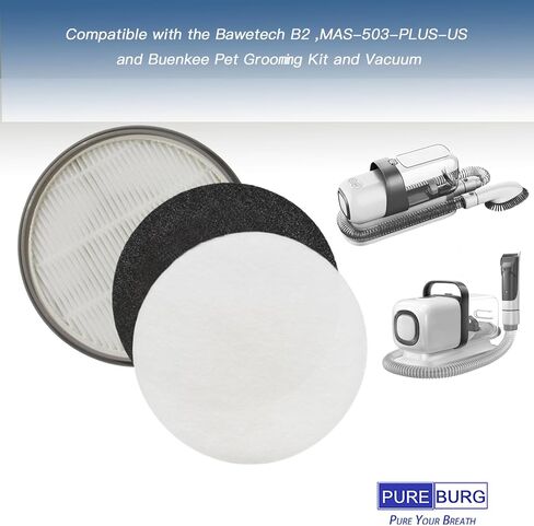 فلتر بديل PUREBURG متوافق مع مجموعة Bawetech B2 وMAS-503-PLUS-US وBuenkee Pet Grooming Kit والمكنسة الكهربائية - 2 HPEA + 4 فلتر كربون + 4 مرشحات مسبقة in Kuwait