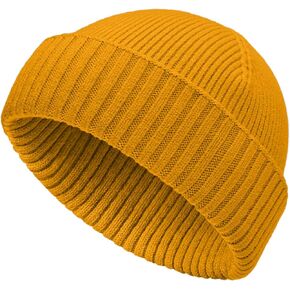 50% Wool Double Cuff Knit Beanie Hat for Men Women, Short Fisherman/Slouchy Warm Winter Skull Cap Trawler Watch Cap in Kuwait