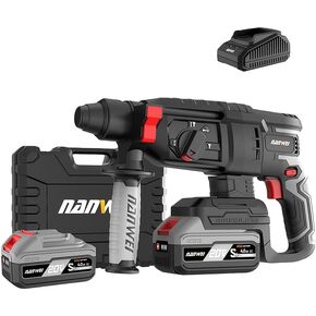 NANWEI 20V Heavy Duty SDS Plus مثقاب مطرقة دوارة لاسلكي بدون فرش، نطاق الحفر 4-14 مم، 3 أوضاع، يتضمن بطاريتين 4.0 أمبير، رائع للاستخدام اليومي وهدايا العطلات (مجموعة 5) in Kuwait