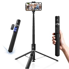 K&F Concept Selfie Stick for iPhone, Auto Open & Close Phone Tripod Stand, 360° Rotatable Selfie Stick with 9 Button Bluetooth Remote, Extendable Automatic Tripod for Cell Phone(Whie) in Kuwait