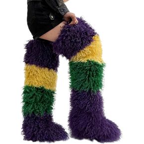 أحذية الفراء العالية الفخذ الأسود ، فوق أحذية عالية من الركبة ، أحذية طويلة فروي للنساء in Kuwait