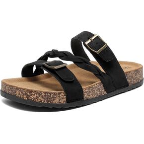 Women's Cork Footbed Sandals with Arch Support Comfortable Adjustable Straps Braided Sandal with Double Buckles, Non-Slip Slip-On Slide Sandals for Summer Water Resistant Slides Footwear US Size 10 in Kuwait