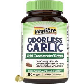 Odorless Garlic, 3,000mg Equivalent Per Serving, Extra Strength 100:1 Extract, Non-GMO, No Gluten, Heart & Immunity, Antioxidant Defense, 180 Softgels in Kuwait