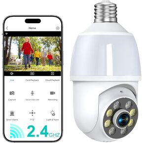 كاميرا أمان بمصباح كهربائي 52 هرتز 2K، كاميرات أمان بمصباح إضاءة واي فاي 2.4 جيجا هرتز لاسلكية في الهواء الطلق في الأماكن المغلقة، محادثة ثنائية الاتجاه، اكتشاف الإنسان، رؤية ليلية ملونة، كاميرا أمان بمقبس إضاءة تعمل مع Alexa in Kuwait