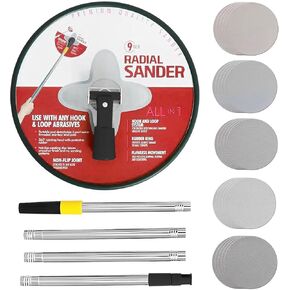 ماكينة صنفرة الحوائط الجافة مقاس 9 بوصات، ماكينة صنفرة ذات قطب دائري نصف قطري مع 25 قرص سنفرة، عمود تمديد + 25 قطعة من أوراق الصنفرة، خمسة نماذج من الحبيبات 80,100,120,180,240 لصنفرة الجدران ومصقولة (أحمر) in Kuwait