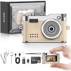 Mini Digital Camera, Keychain Camera 1080P HD with 2MP Lens, Flash, Video Recording, 32G Card Included, Portable and Compact Retro Vlog Camera for Travel, Kids, Brown in Saudi Arabia