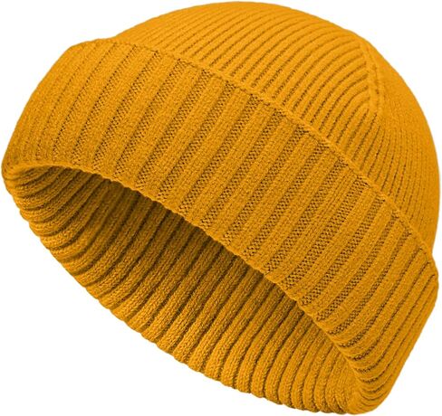 50% Wool Double Cuff Knit Beanie Hat for Men Women, Short Fisherman/Slouchy Warm Winter Skull Cap Trawler Watch Cap in Kuwait