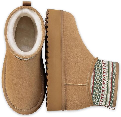 Mishansha Womens Suede Boots Platform Mini Snow Boots دافئة في الكاحل الجوارب الشتوية تصطف أحذية قصيرة in Kuwait