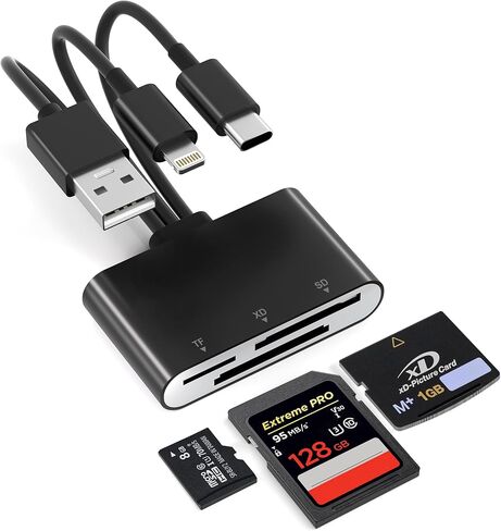 قارئ بطاقة XD ، قارئ بطاقة SD لجهاز iPhone ، 3 في 1 SD/TF/XD قارئ الصور لـ Lightning/USB C/USB ، جهاز Lightning+USB A+USB C in Kuwait