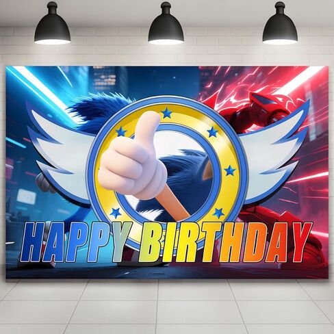 Happy Birthday Backdrop Banner Party Supplies for Blue Hedgehog Dog Birthday Decorations Wall Decor in Saudi Arabia