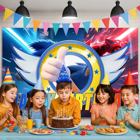 Happy Birthday Backdrop Banner Party Supplies for Blue Hedgehog Dog Birthday Decorations Wall Decor in Saudi Arabia
