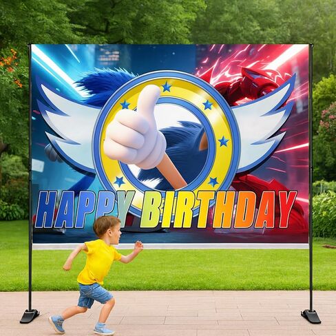 Happy Birthday Backdrop Banner Party Supplies for Blue Hedgehog Dog Birthday Decorations Wall Decor in Saudi Arabia