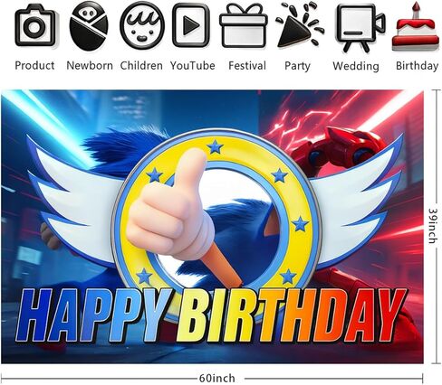 Happy Birthday Backdrop Banner Party Supplies for Blue Hedgehog Dog Birthday Decorations Wall Decor in Saudi Arabia
