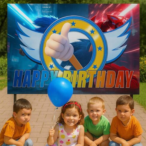 Happy Birthday Backdrop Banner Party Supplies for Blue Hedgehog Dog Birthday Decorations Wall Decor in Saudi Arabia