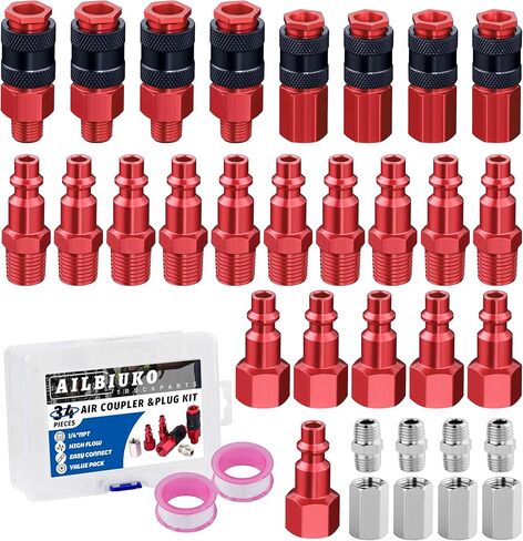 34 PCS 1/4" Air Coupler and Plug Kit,1/4 Inch Lightweight Aluminium Universal Quick Air Hose Fittings Set for Air Compressor Accessories in Saudi Arabia