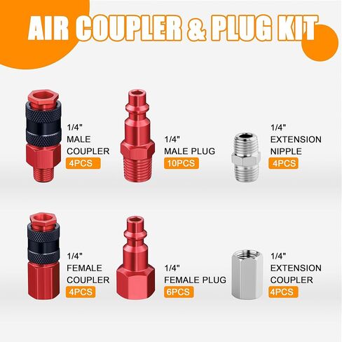 34 PCS 1/4" Air Coupler and Plug Kit,1/4 Inch Lightweight Aluminium Universal Quick Air Hose Fittings Set for Air Compressor Accessories in Saudi Arabia