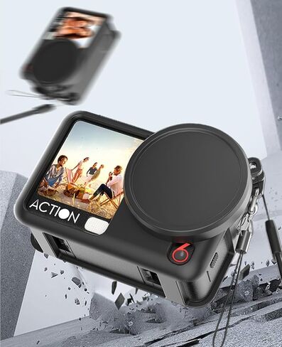 حافظة DJI Action6 - غطاء واقٍ من السيليكون السائل مع حبل قصير، متوافق مع الشحن، مضاد لبصمات الأصابع، مقاوم للغبار، مقاوم للصدمات، ملمس صديق للبشرة (أسود) in Kuwait