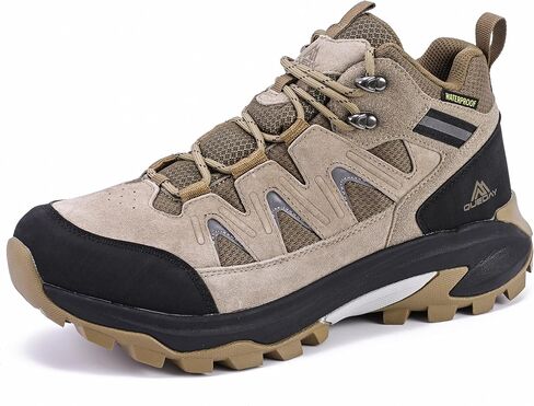 Queday Mens Womens Leather Bracking Boots Boots Lightweight Outdoor Walking Shoes Treptible Doede Hike Trekking Trails Camping Climbing in Kuwait