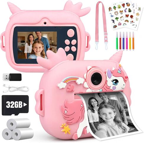 Kids Camera Instant Print – 2.4" HD Screen Digital Camera for Kids Ages 3+ with Auto Focus, Photo Filters, Educational Games, and Instant Black & White Printing, Gift for Kids (Rose Tint) in Kuwait