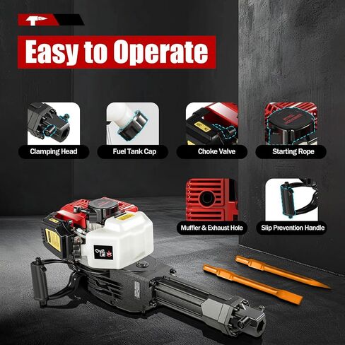 مطرقة جاك غاز 52CC، مطرقة هدم تعمل بالبنزين ثنائية الشوط، قاطع خرسانة يعمل بالغاز مع إزميل مدبب وإزميل مسطح لتكسير الصخور على الأرض in Saudi Arabia
