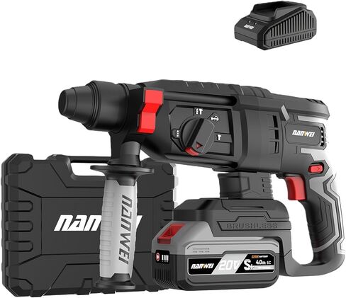 NANWEI 20V Heavy Duty SDS Plus Brushless Cordless Rotary Hammer Drill, Drilling Range 4-14mm, 3 Modes, Includes Two 4.0Ah Batteries, Great for Daily Use and Holiday Gifting (Set 5) in Saudi Arabia