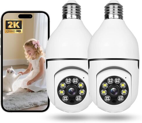 Hawkray Light Bulb Security Camera -5G& 2.4GHz WiFi 2K 3MP Security Cameras Wireless Outdoor Motion Detection and 911 Alarm Monitoring,Open AI Enabled,US Local Cloud, Color Night Vision(2 Pack) in Saudi Arabia