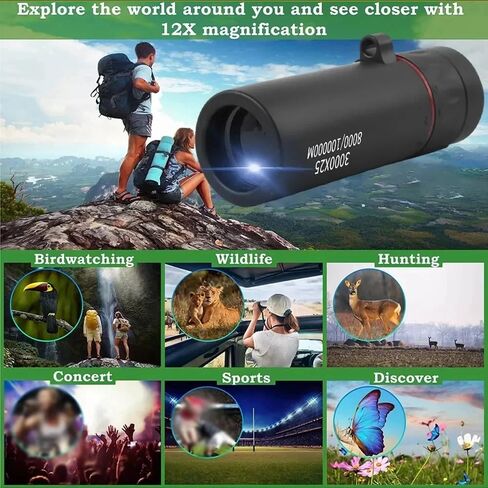 Portable Binoculars, 3000x25 Long-Focus HD Professional Monocular for Adults, Suitable for Outdoor Camping and Hunting (Black) in Saudi Arabia