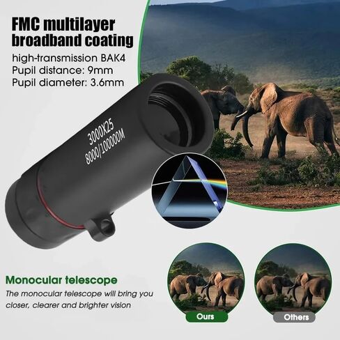 Portable Binoculars, 3000x25 Long-Focus HD Professional Monocular for Adults, Suitable for Outdoor Camping and Hunting (Black) in Saudi Arabia