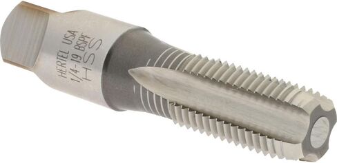 حنفية الأنابيب القياسية البريطانية، 1/4-19 G(BSP)، سدادة مشطوفة، 4 فلوت، HSS، تشطيب ساطع/غير مطلي، 2-7/16 بوصة OAL، طول الخيط 1-1/16 بوصة in Saudi Arabia