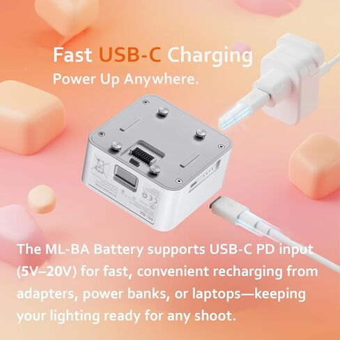 بطارية GODOX ML-BA، متوافقة مع مصابيح فيديو LED ثنائية اللون ML80Bi وML150Bi، حزمة طاقة قابلة لإعادة الشحن 14.4 فولت 6600 مللي أمبير في الساعة مع شحن USB-C للاستوديو والتصوير الخارجي in Saudi Arabia